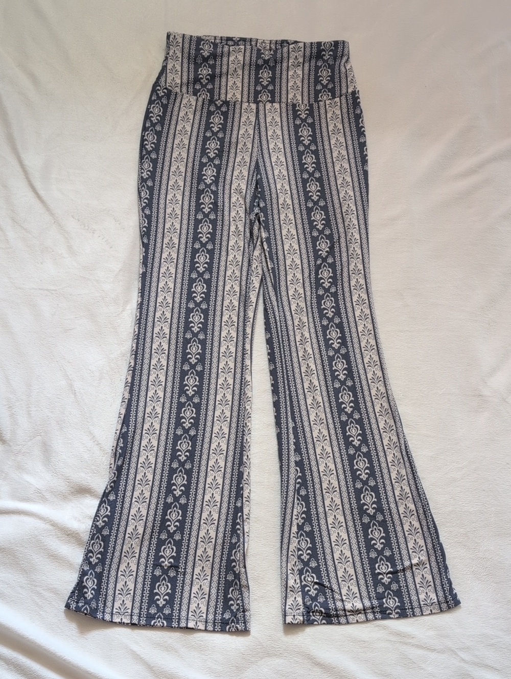 Believe Bohemian High-Waisted Flare Pants - Navy Blue & Cream Stripe Size M